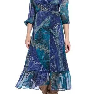 London Times Elegant Blue Paisley Maxi Dress